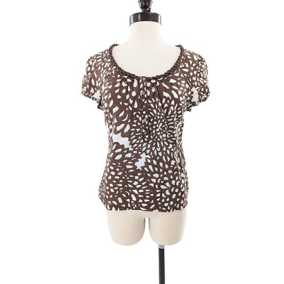 Boden Women Brown Puff Cap Short Sleeve Floral Print Cotton Blouse Size 4 - Picture 8 of 11